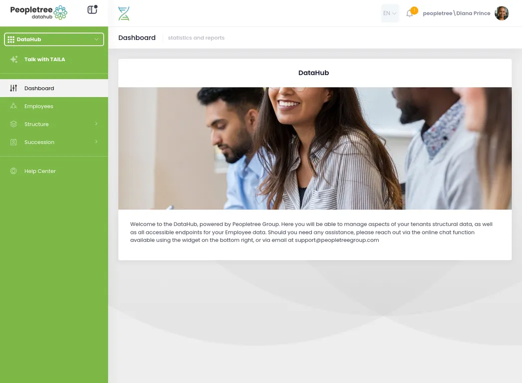 DataHub dashboard interface